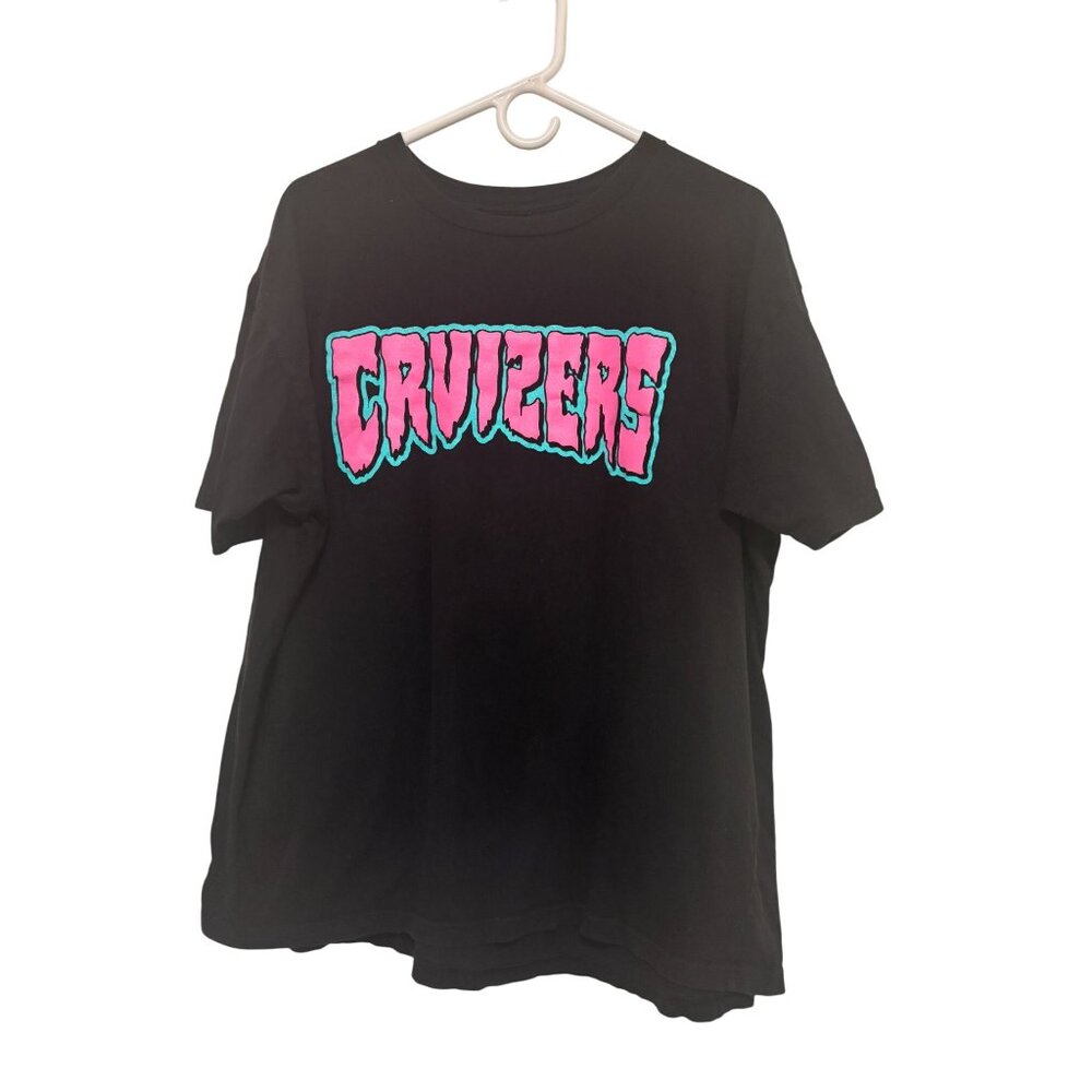 Black Cruers Graphic T-Shirt With Cartoon Bicycle Character Design 1X